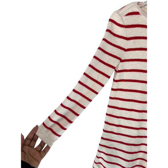 Madewell Seaside Side-Zip Red Cream Striped Cotton Crewneck Sweater Size XS - Picture 5 of 10